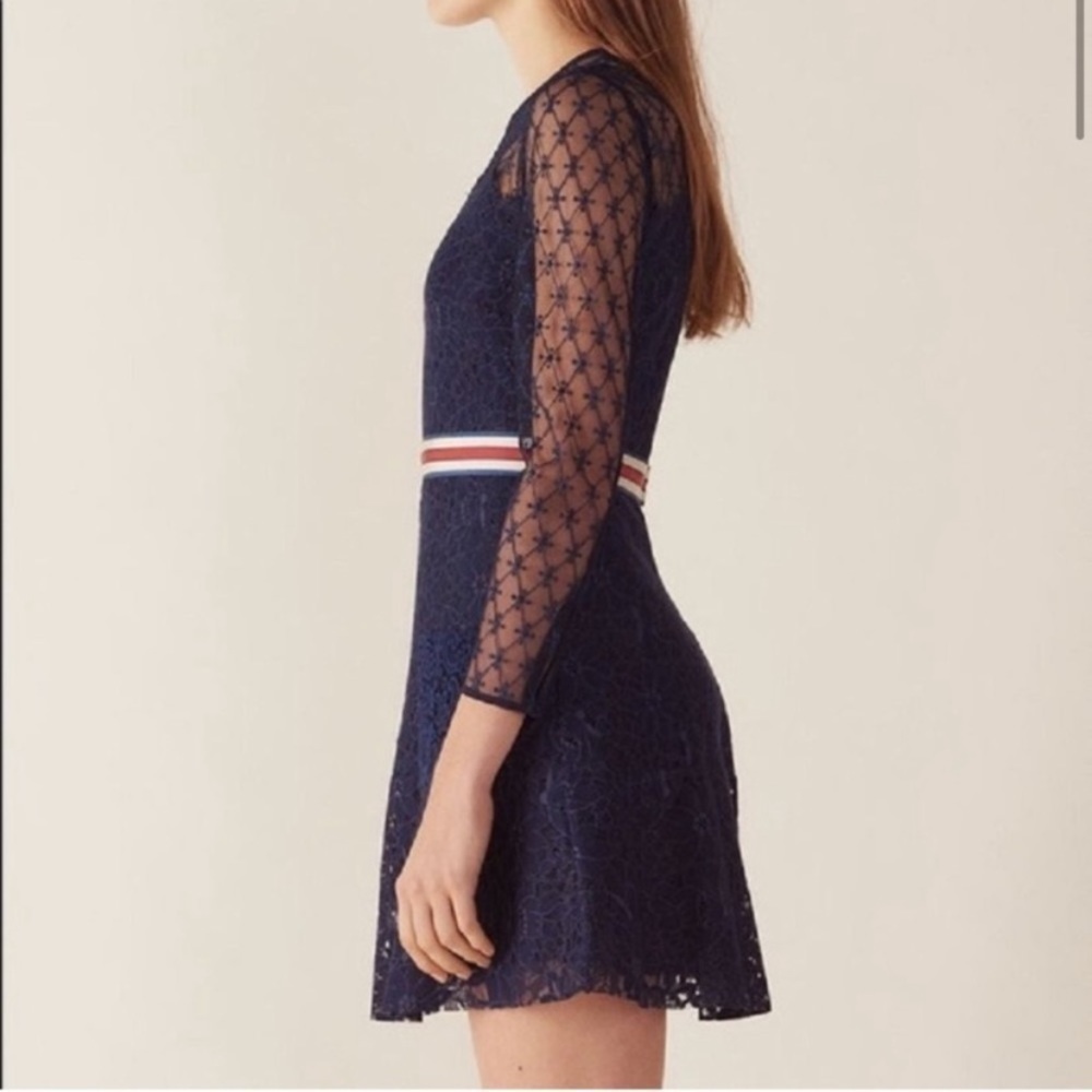 Sandro Alicia Lace Mini Dress In Marine Blue - Picture 2 of 13